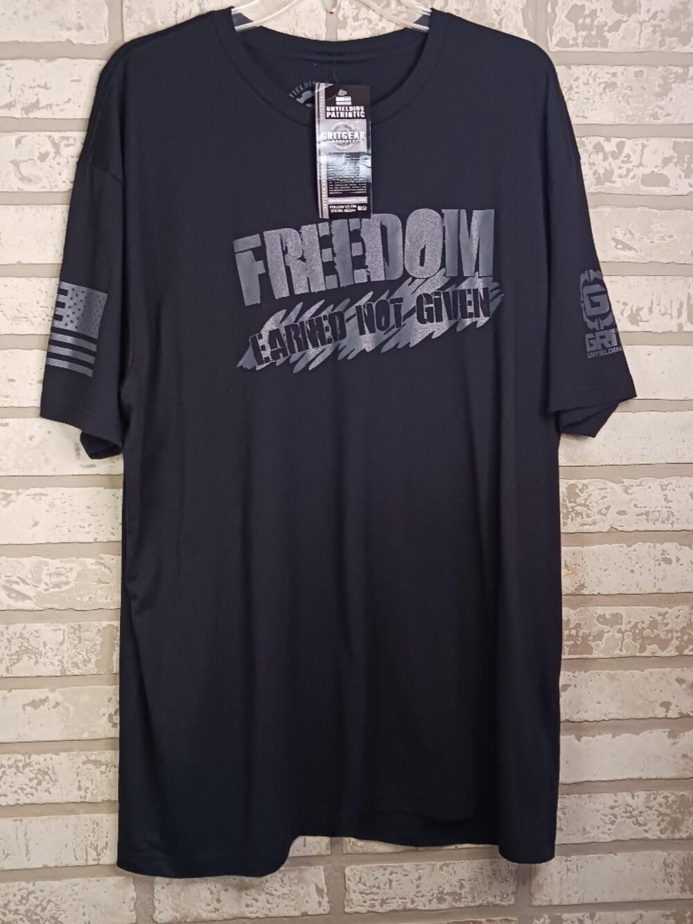Grit Gear Apparel Mens 2XL "Freedom Earned Not Given" T Shirt Black